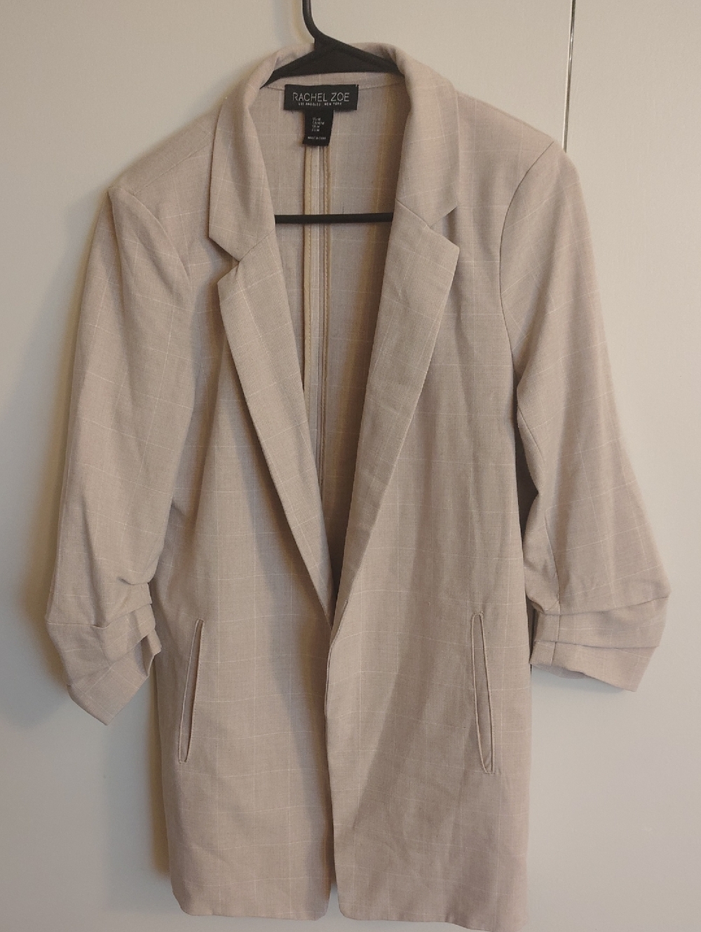Rachel Zoe Light Beige Windowpane Open-Front Blazer